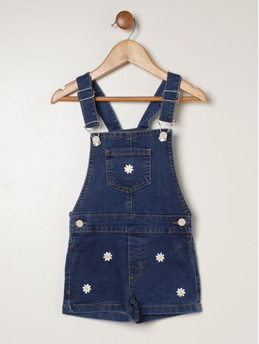 Jardineira Bordado Infantil Para Menina - AZUL