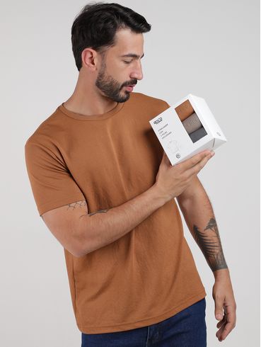 Kit Com 03 Camisetas Piquet Masculina CINZA/CARAMELO/CHUMBO