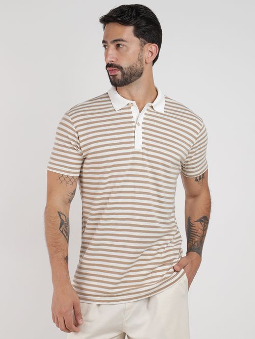 Polo Manga Curta Listrada Masculina OFF WHITE