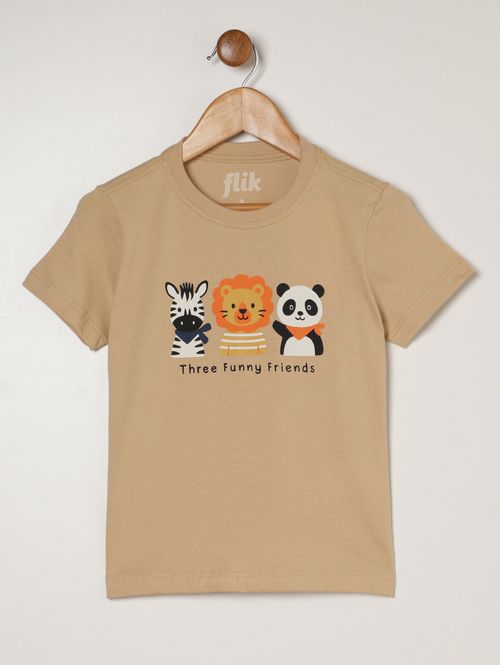 Camiseta Manga Curta Infantil Para Menino - BEGE