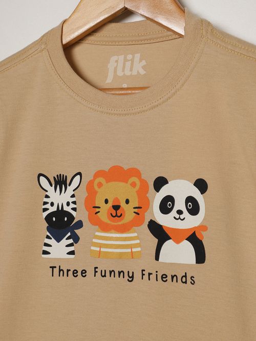 Camiseta Manga Curta Infantil Para Menino - BEGE