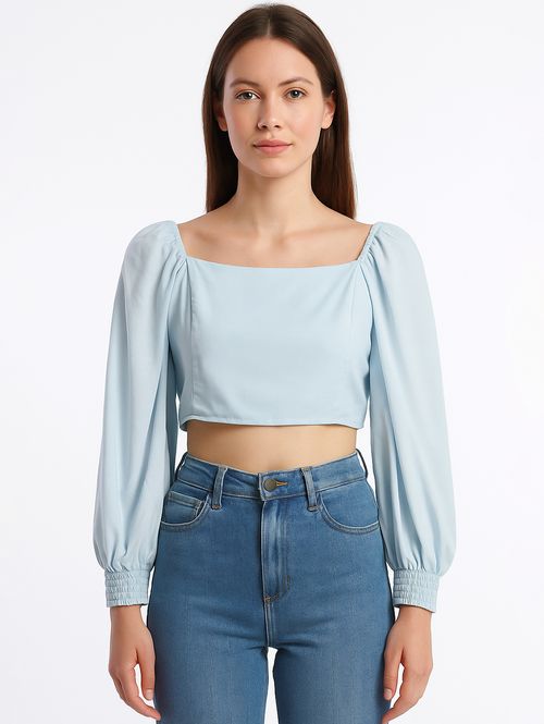 Blusa Manga Bufante Feminina AZUL