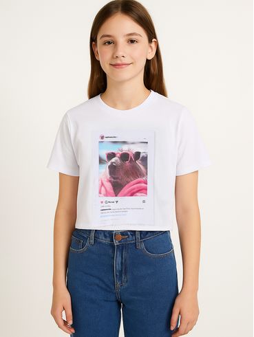 Blusa Manga Curta Juvenil Para Menina - BRANCO