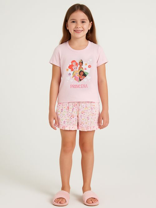 Pijama Curto Princesas Infantil Para Menina ROSA CLARO