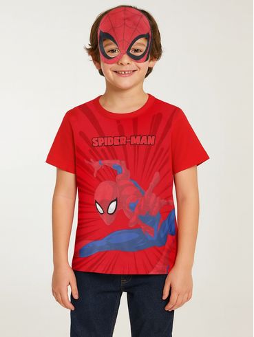 Camiseta e Máscara Infantil Para Menino - VERMELHO