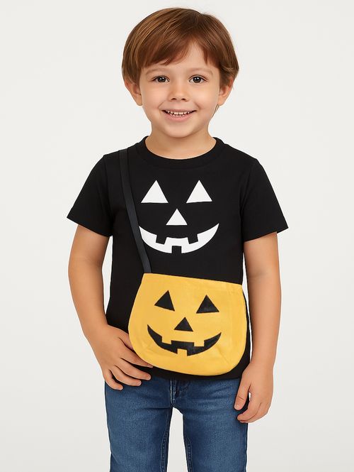 Camiseta Manga Curta Infantil Para Menino - PRETO/BRANCO