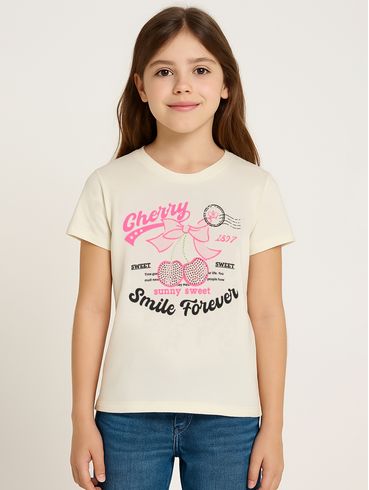 Blusa Manga Curta Juvenil Para Menina - OFF WHITE