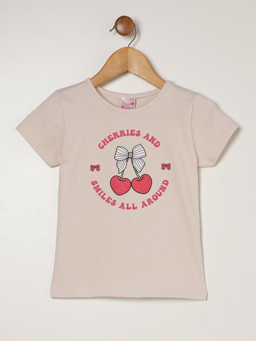 Blusa Cotton Manga Curta Infantil Para Menina- OFF WHITE