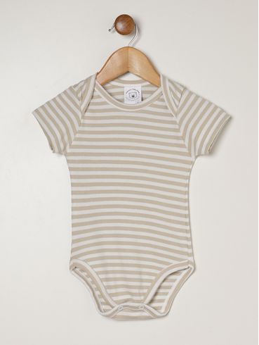 Body Listrado Infantil Para Bebê - CREME