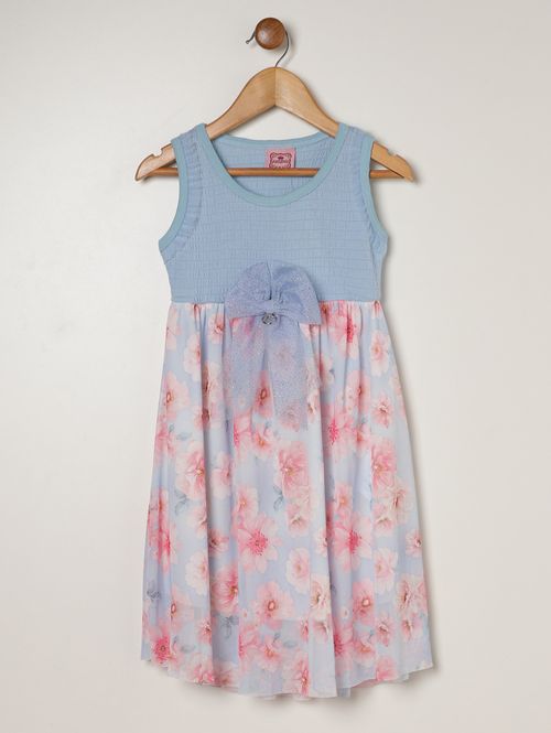Vestido Malha Com Tule Infantil Para Menina - AZUL