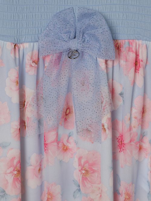 Vestido Malha Com Tule Infantil Para Menina - AZUL