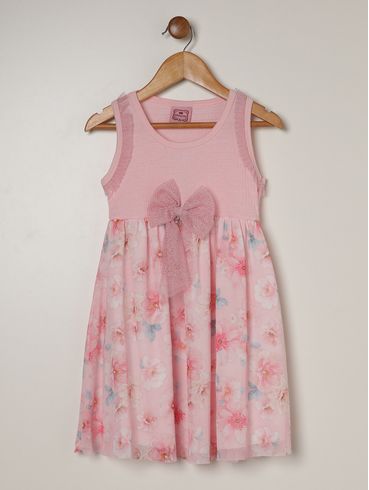 Vestido Malha Com Tule Infantil Para Menina - ROSA