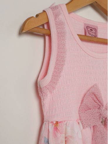 Vestido Malha Com Tule Infantil Para Menina - ROSA