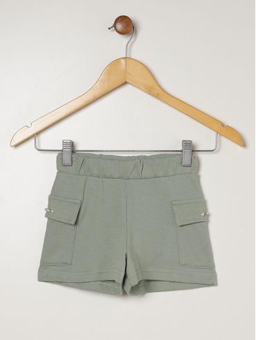 Short Malha Bolso Cargo Infantil Para Menina - VERDE CLARO