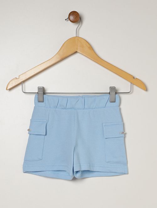 Short Malha Bolso Cargo Infantil Para Menina - AZUL CLARO
