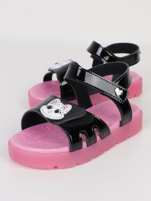 Sandália Led Gatinha Infantil Para Menina - PRETO/ROSA