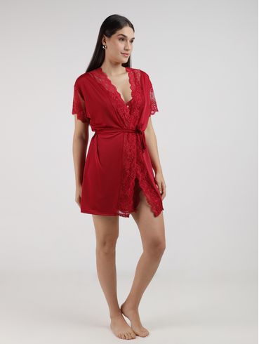 Chambre Microfibra Com Renda Feminino VERMELHO