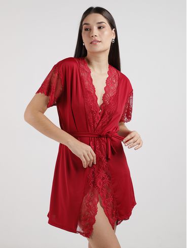 Chambre Microfibra Com Renda Feminino VERMELHO