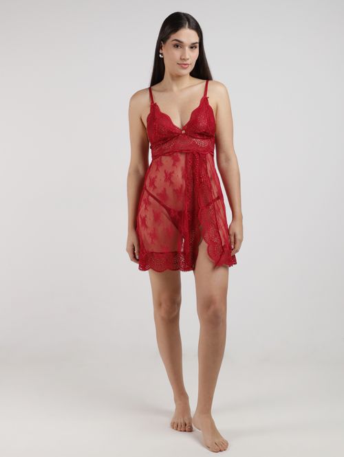 Camisola e Calcinha Renda Feminina VERMELHO