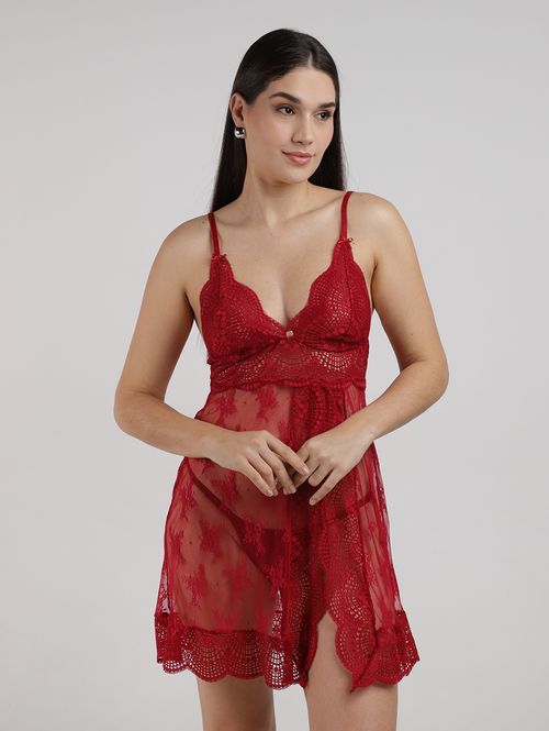 Camisola e Calcinha Renda Feminina VERMELHO