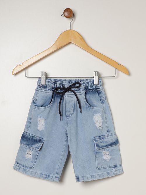Bermuda Jeans Cargo Infantil Para Menino - AZUL