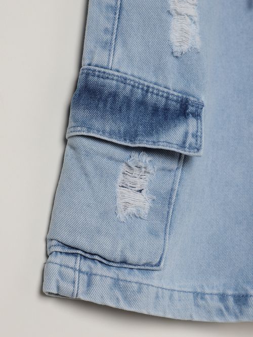 Bermuda Jeans Cargo Infantil Para Menino - AZUL