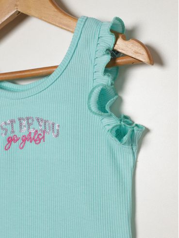 Blusa Manga Curta Canelada Infantil Para Menina - VERDE