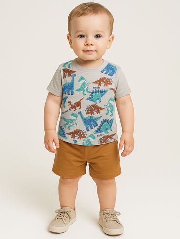 Conjunto Curto Dino Infantil Para Bebê - MESCLA