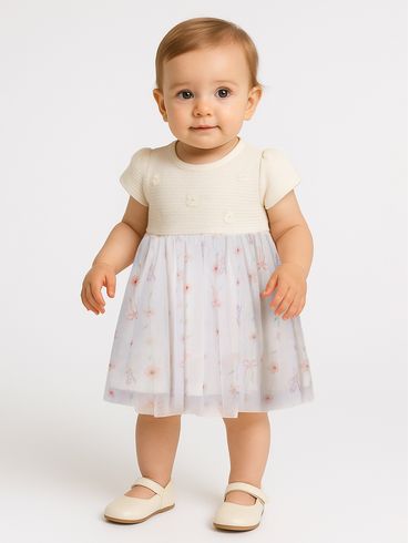 Vestido Tule Infantil Para Bebê Menina - OFF WHITE