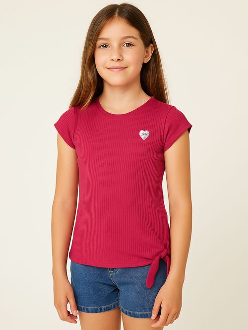 Blusa Canelada Glitter Juvenil Para Menina- PINK