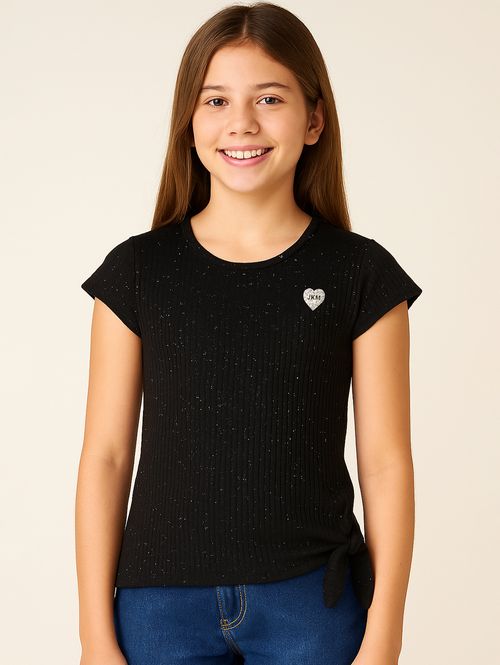 Blusa Canelada Glitter Juvenil Para Menina- PRETO