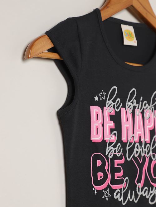 Blusa Cotton Manga Curta Juvenil Para Menina - PRETO