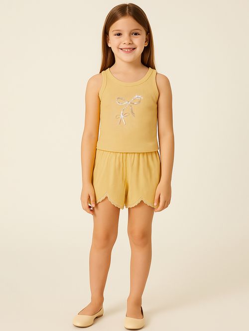 Conjunto Curto Canelado Infantil Para Menina - AMARELO