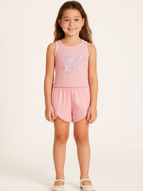 Conjunto Curto Canelado Infantil Para Menina - ROSA