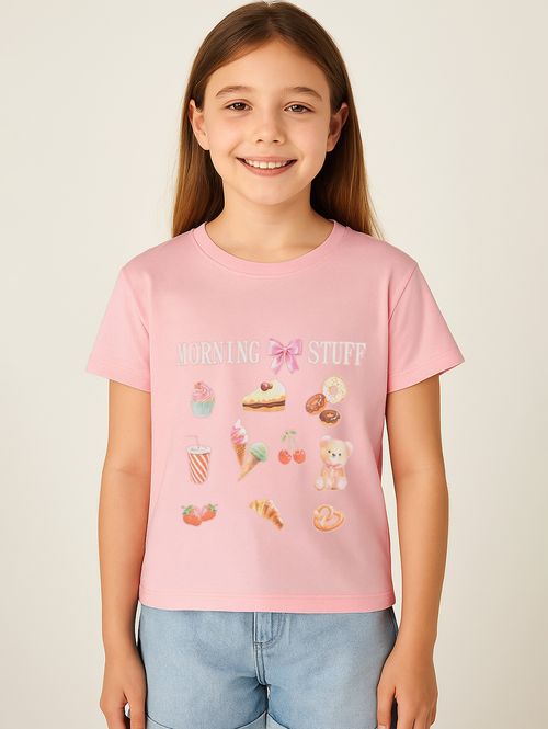 Blusa Manga Curta Juvenil Para Menina - ROSA CLARO