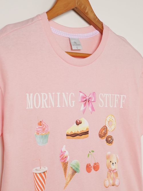 Blusa Manga Curta Juvenil Para Menina - ROSA CLARO