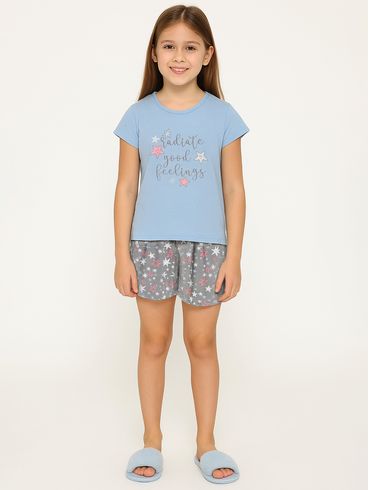 Pijama Curto Juvenil Para Menina - AZUL