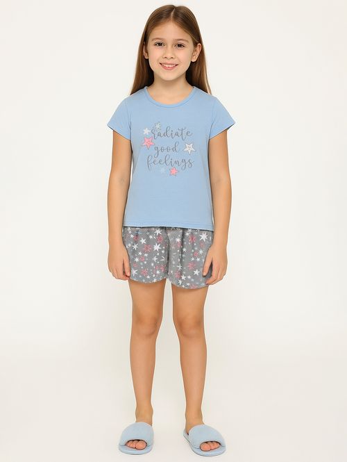 Pijama Curto Juvenil Para Menina - AZUL