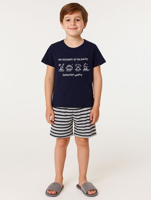 Pijama Curto Listrado Infantil Para Menino - MARINHO