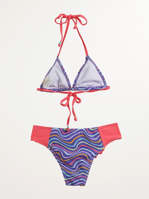 Biquíni Cortininha Juvenil Para Menina - AZUL/VERMELHO