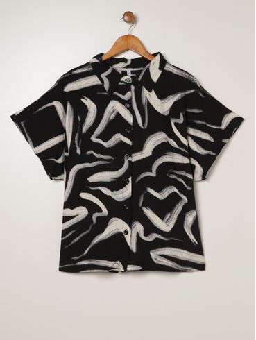 Camisa Ampla Estampada Plus Size Feminina PRETO