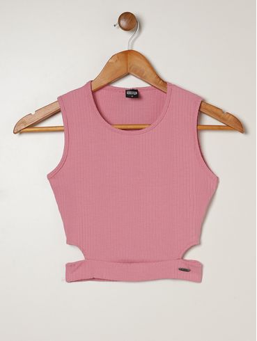 Blusa Regata Cropped Juvenil Para Menina- ROSA