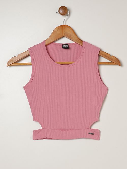Blusa Regata Cropped Juvenil Para Menina- ROSA