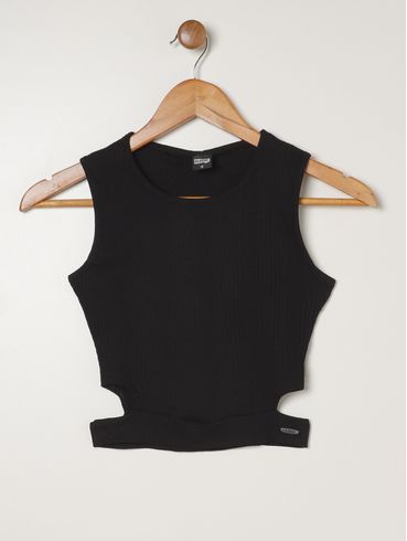 Blusa Regata Cropped Juvenil Para Menina- PRETO