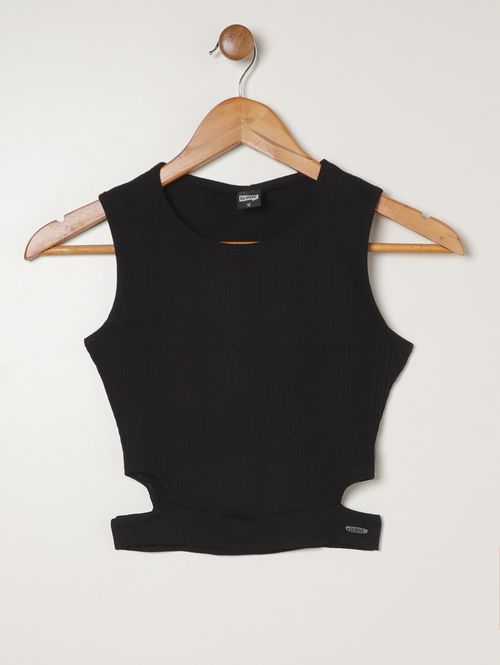 Blusa Regata Cropped Juvenil Para Menina- PRETO