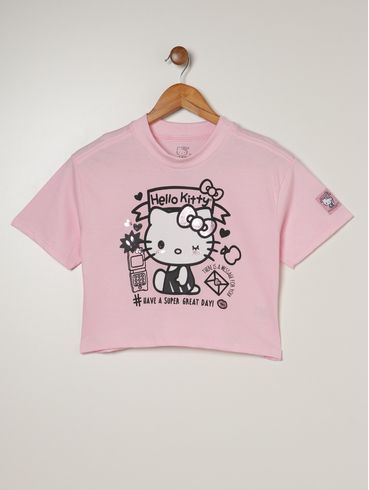Blusa Manga Curta Hello Kitty Juvenil Para Menina ROSA