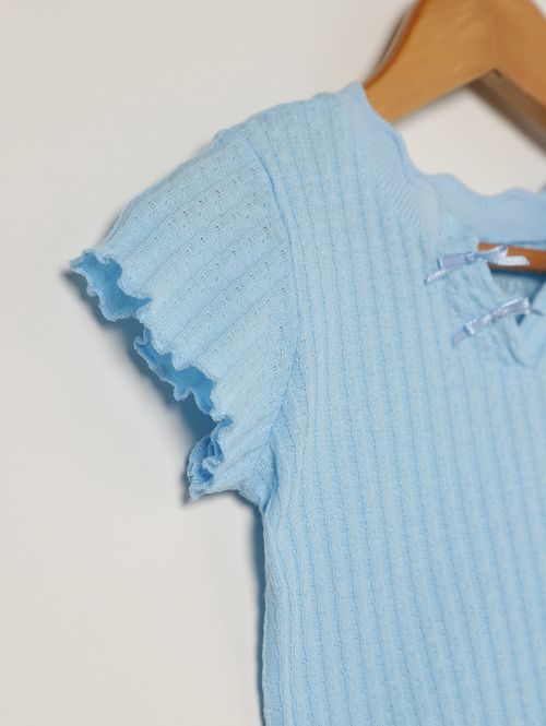 Blusa Manga Curta Canelada Infantil Para Menina - AZUL