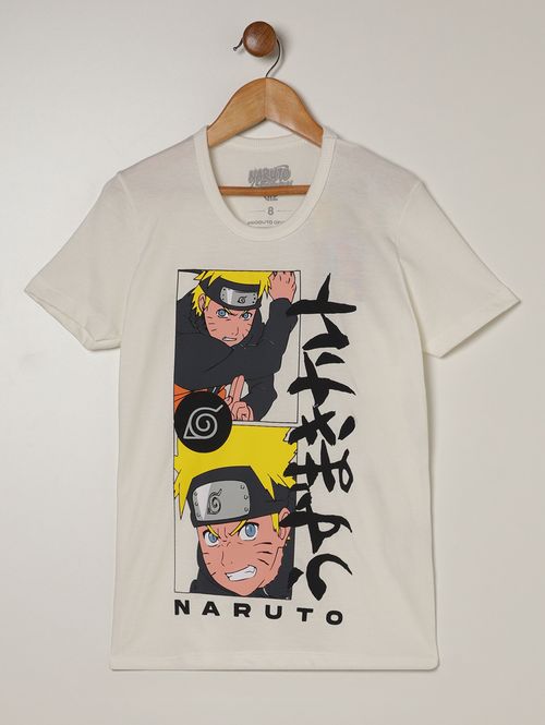 Camiseta Naruto Manga Curta Juvenil Para Menino- OFF WHITE