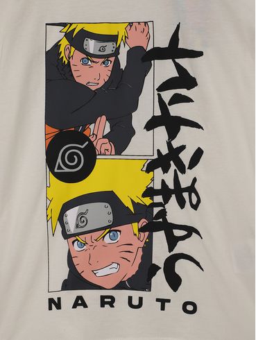 Camiseta Naruto Manga Curta Juvenil Para Menino- OFF WHITE