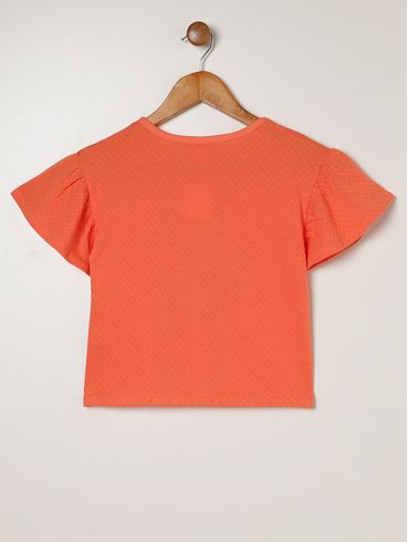 Blusa Malha Manga Curta Juvenil Para Menina - CORAL